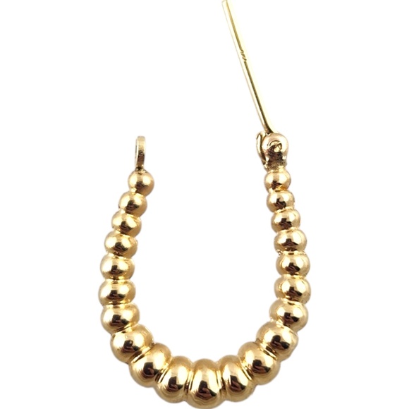 14 Karat Yellow Gold Oval Puffy Bead Hoop Earrings #18996 - Picture 6 of 8